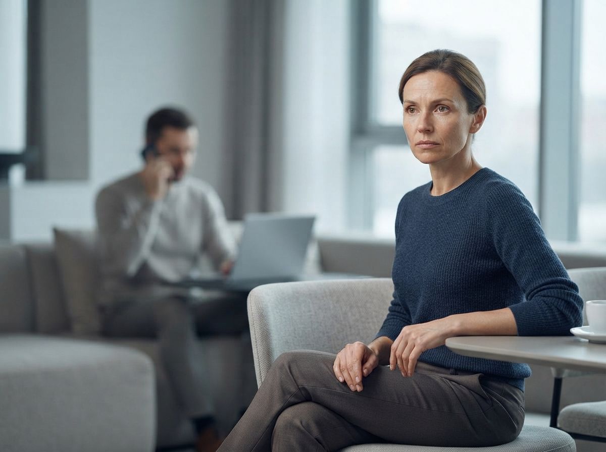 Лечение паранойи Женщина сидит в напряженной позе